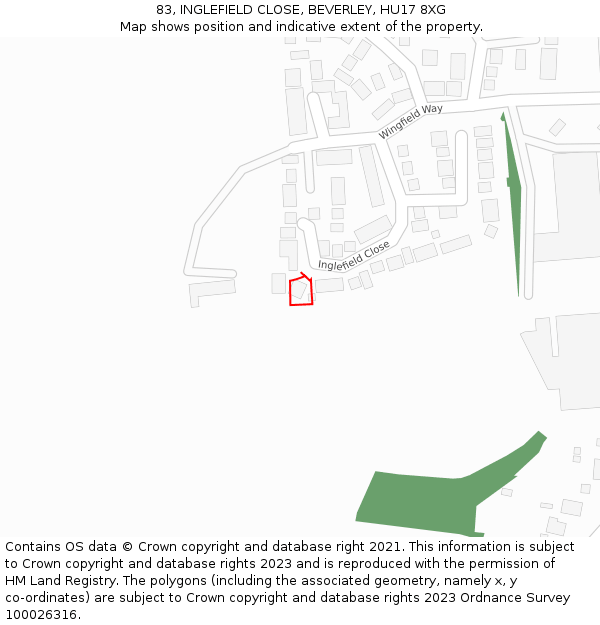 83, INGLEFIELD CLOSE, BEVERLEY, HU17 8XG: Location map and indicative extent of plot