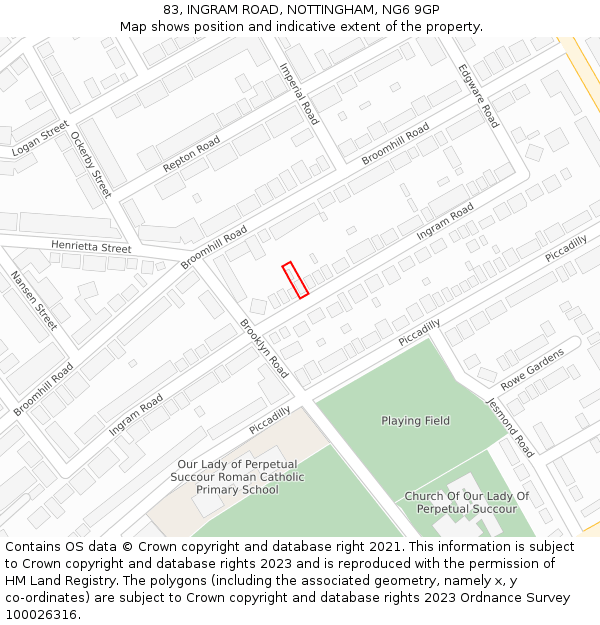 83, INGRAM ROAD, NOTTINGHAM, NG6 9GP: Location map and indicative extent of plot