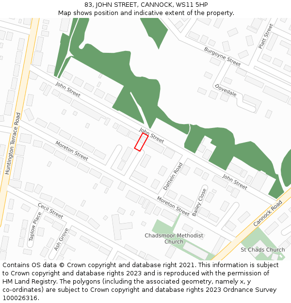 83, JOHN STREET, CANNOCK, WS11 5HP: Location map and indicative extent of plot