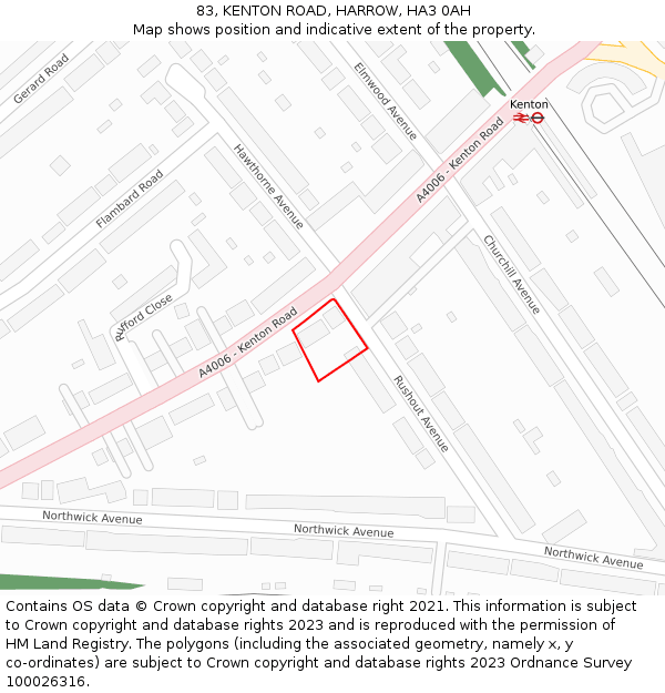 83, KENTON ROAD, HARROW, HA3 0AH: Location map and indicative extent of plot