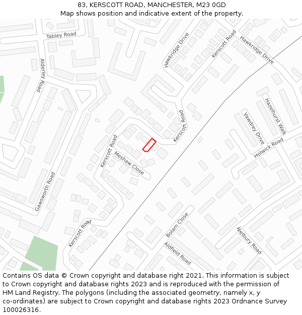 83, KERSCOTT ROAD, MANCHESTER, M23 0GD: Location map and indicative extent of plot