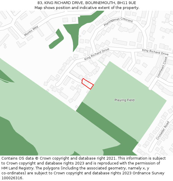 83, KING RICHARD DRIVE, BOURNEMOUTH, BH11 9UE: Location map and indicative extent of plot