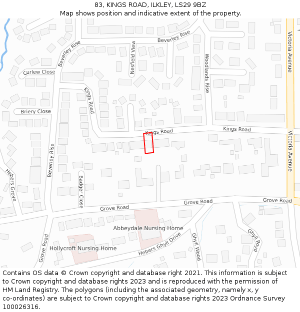 83, KINGS ROAD, ILKLEY, LS29 9BZ: Location map and indicative extent of plot