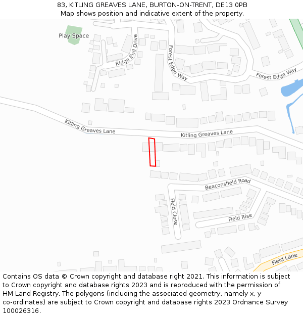 83, KITLING GREAVES LANE, BURTON-ON-TRENT, DE13 0PB: Location map and indicative extent of plot