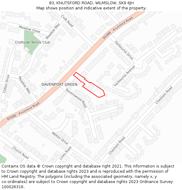 83, KNUTSFORD ROAD, WILMSLOW, SK9 6JH: Location map and indicative extent of plot