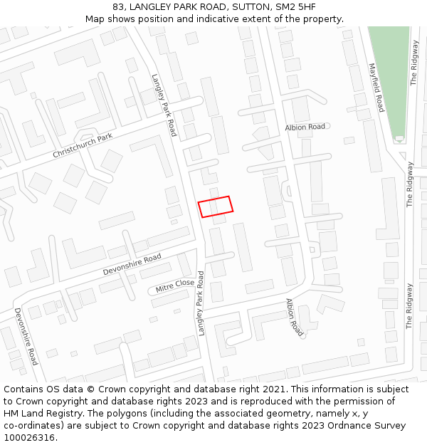 83, LANGLEY PARK ROAD, SUTTON, SM2 5HF: Location map and indicative extent of plot