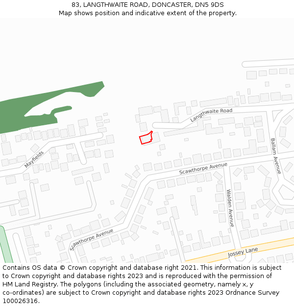 83, LANGTHWAITE ROAD, DONCASTER, DN5 9DS: Location map and indicative extent of plot