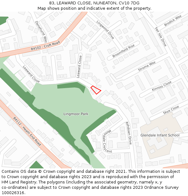 83, LEAWARD CLOSE, NUNEATON, CV10 7DG: Location map and indicative extent of plot