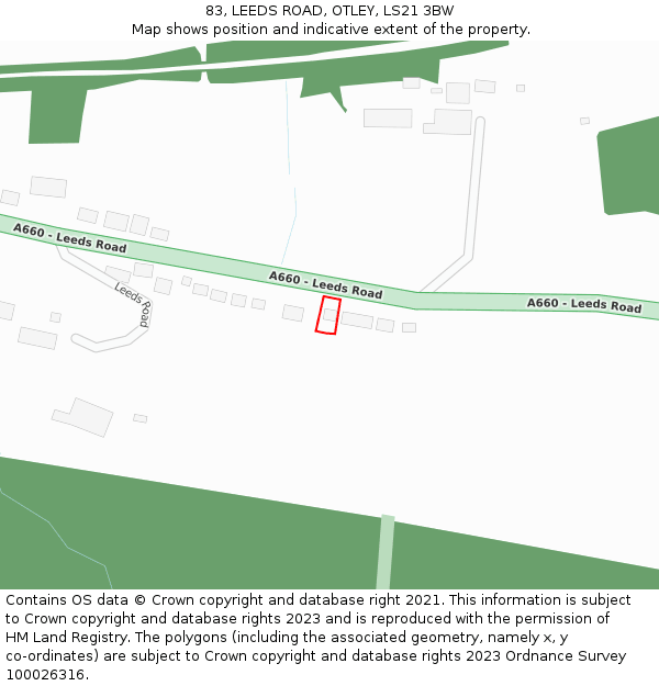 83, LEEDS ROAD, OTLEY, LS21 3BW: Location map and indicative extent of plot