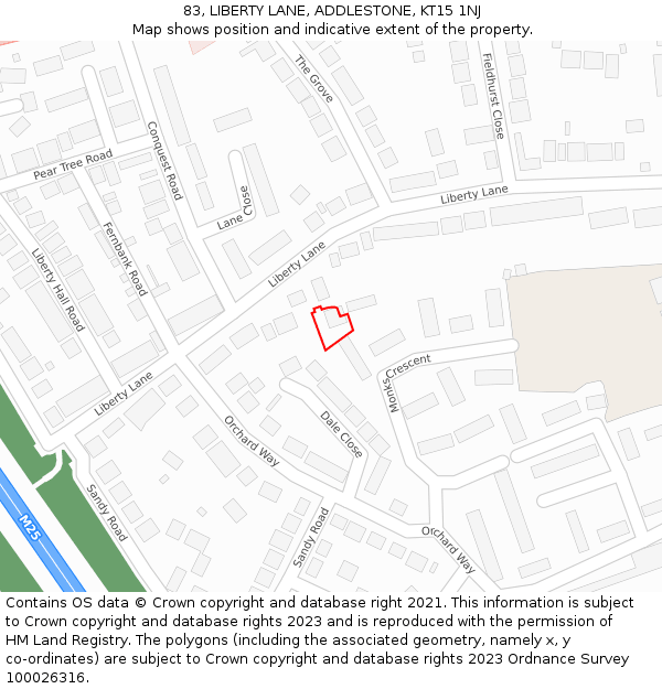 83, LIBERTY LANE, ADDLESTONE, KT15 1NJ: Location map and indicative extent of plot
