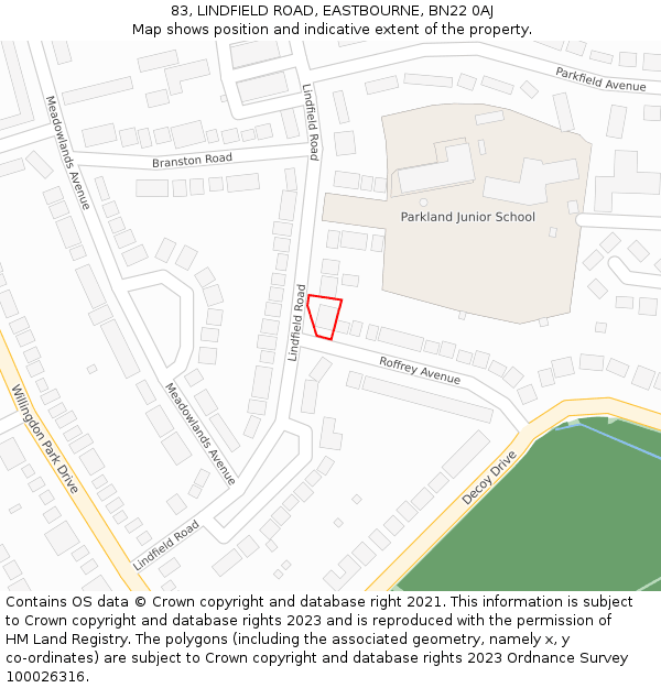 83, LINDFIELD ROAD, EASTBOURNE, BN22 0AJ: Location map and indicative extent of plot