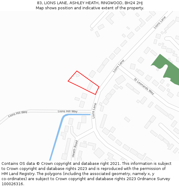 83, LIONS LANE, ASHLEY HEATH, RINGWOOD, BH24 2HJ: Location map and indicative extent of plot