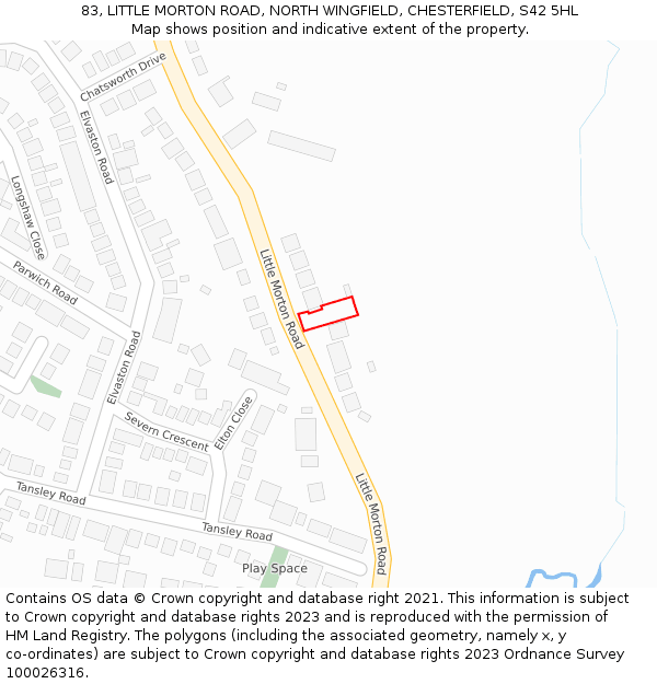 83, LITTLE MORTON ROAD, NORTH WINGFIELD, CHESTERFIELD, S42 5HL: Location map and indicative extent of plot