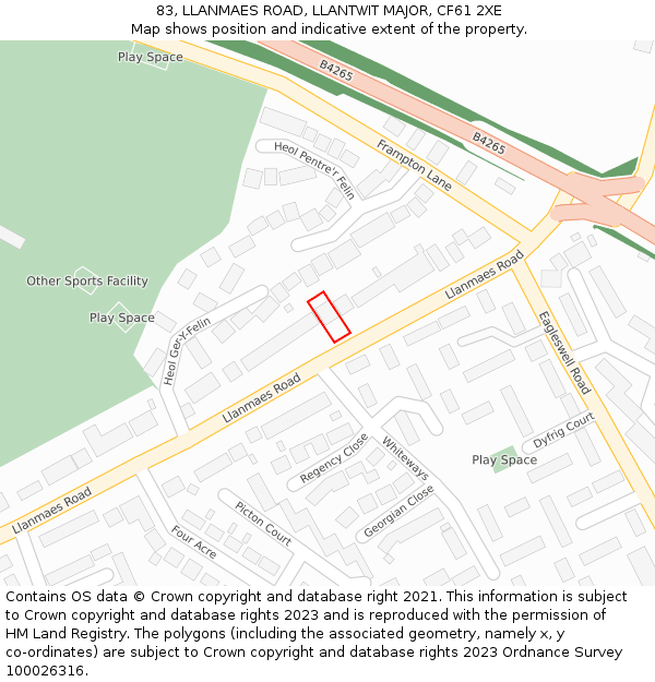 83, LLANMAES ROAD, LLANTWIT MAJOR, CF61 2XE: Location map and indicative extent of plot