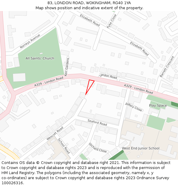 83, LONDON ROAD, WOKINGHAM, RG40 1YA: Location map and indicative extent of plot