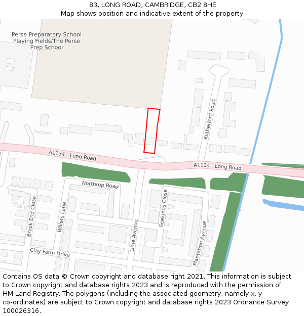 83, LONG ROAD, CAMBRIDGE, CB2 8HE: Location map and indicative extent of plot