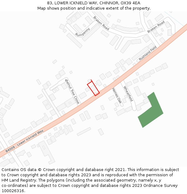 83, LOWER ICKNIELD WAY, CHINNOR, OX39 4EA: Location map and indicative extent of plot