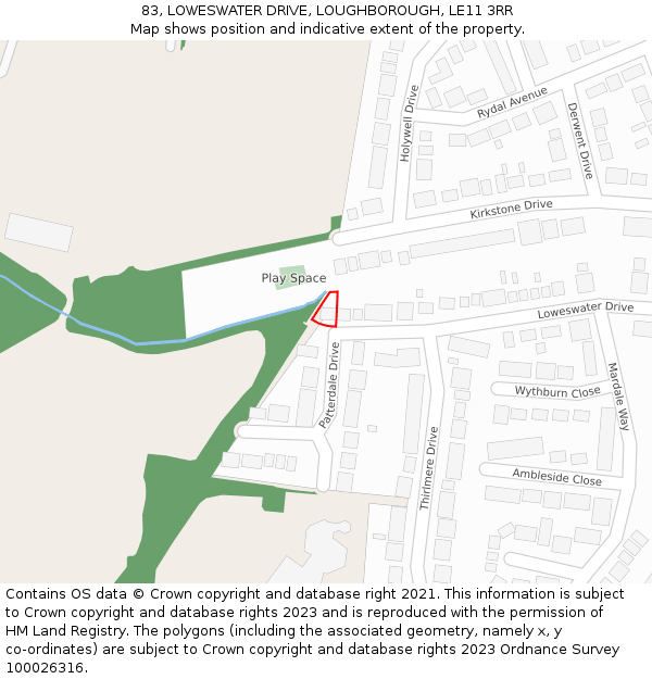 83, LOWESWATER DRIVE, LOUGHBOROUGH, LE11 3RR: Location map and indicative extent of plot