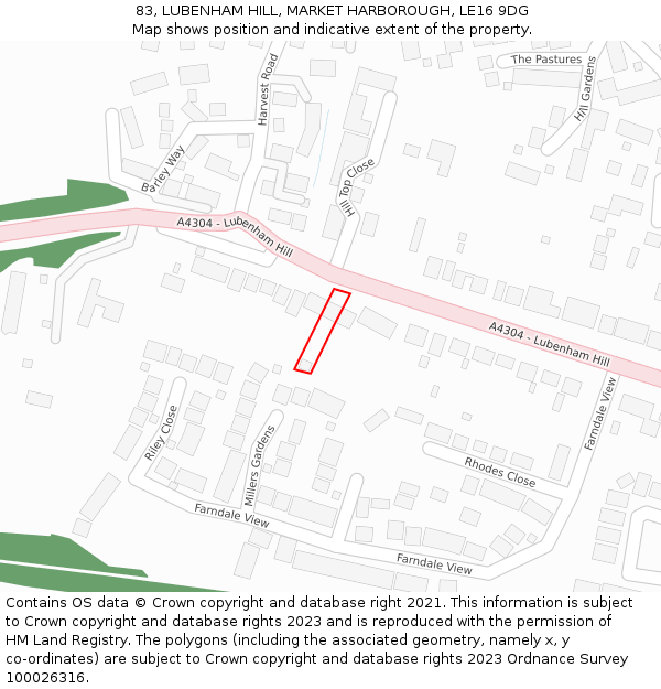 83, LUBENHAM HILL, MARKET HARBOROUGH, LE16 9DG: Location map and indicative extent of plot