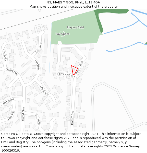 83, MAES Y GOG, RHYL, LL18 4QA: Location map and indicative extent of plot