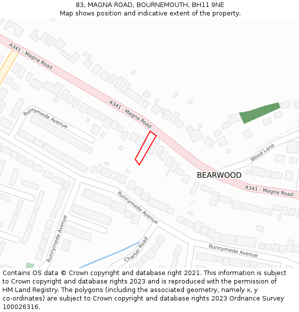 83, MAGNA ROAD, BOURNEMOUTH, BH11 9NE: Location map and indicative extent of plot