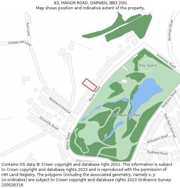 83, MANOR ROAD, DARWEN, BB3 2SN: Location map and indicative extent of plot