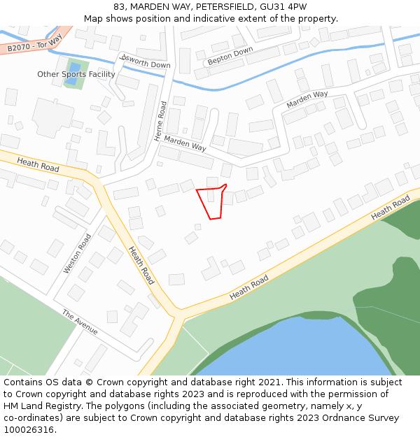 83, MARDEN WAY, PETERSFIELD, GU31 4PW: Location map and indicative extent of plot