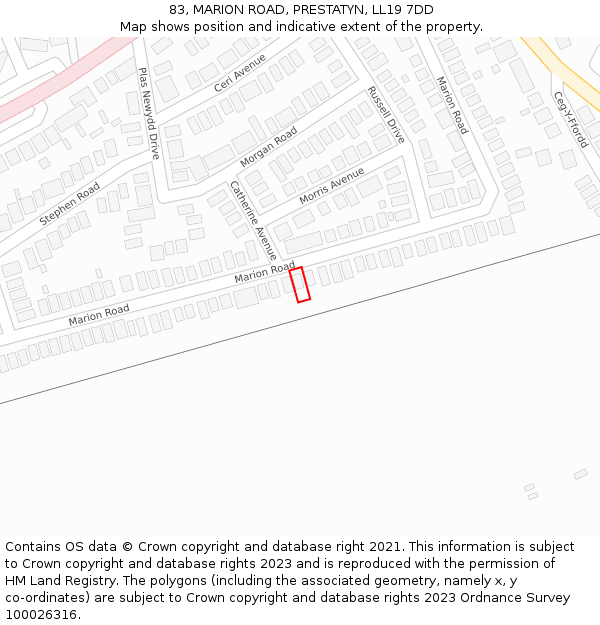 83, MARION ROAD, PRESTATYN, LL19 7DD: Location map and indicative extent of plot