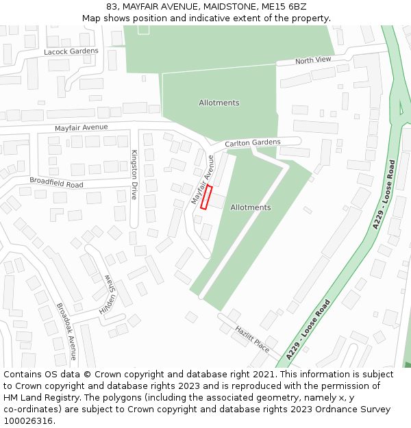 83, MAYFAIR AVENUE, MAIDSTONE, ME15 6BZ: Location map and indicative extent of plot