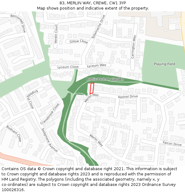 83, MERLIN WAY, CREWE, CW1 3YP: Location map and indicative extent of plot