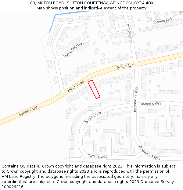 83, MILTON ROAD, SUTTON COURTENAY, ABINGDON, OX14 4BX: Location map and indicative extent of plot