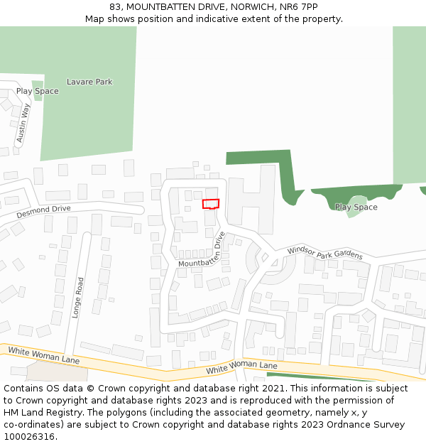 83, MOUNTBATTEN DRIVE, NORWICH, NR6 7PP: Location map and indicative extent of plot