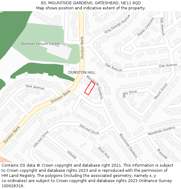83, MOUNTSIDE GARDENS, GATESHEAD, NE11 9QD: Location map and indicative extent of plot