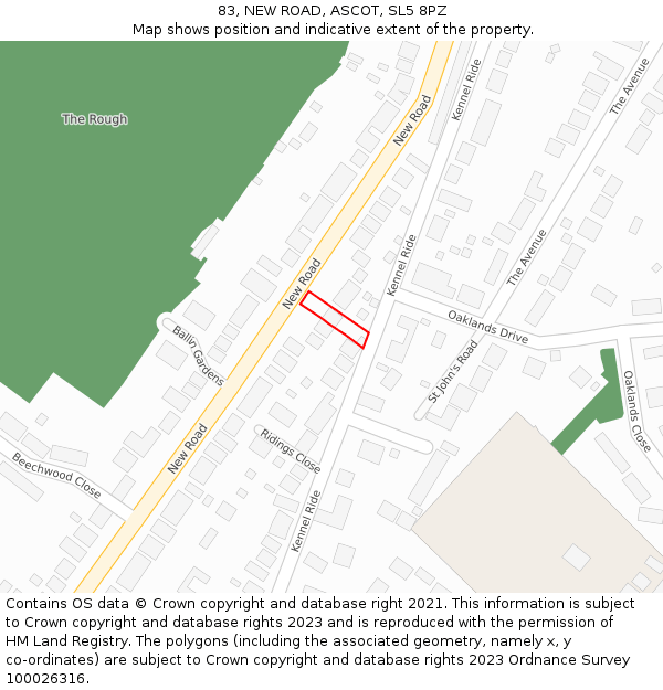 83, NEW ROAD, ASCOT, SL5 8PZ: Location map and indicative extent of plot