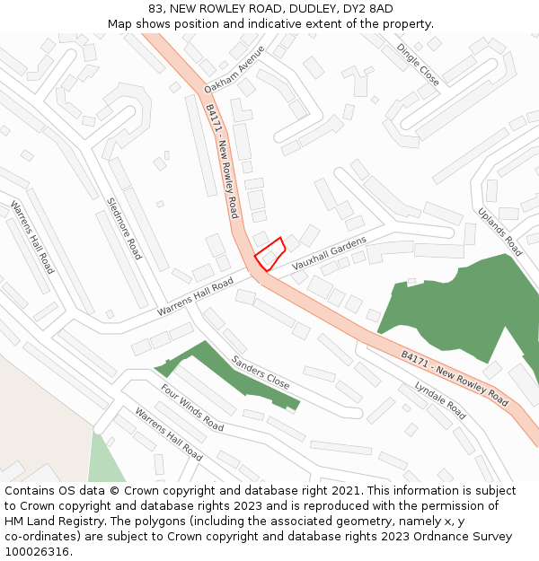 83, NEW ROWLEY ROAD, DUDLEY, DY2 8AD: Location map and indicative extent of plot