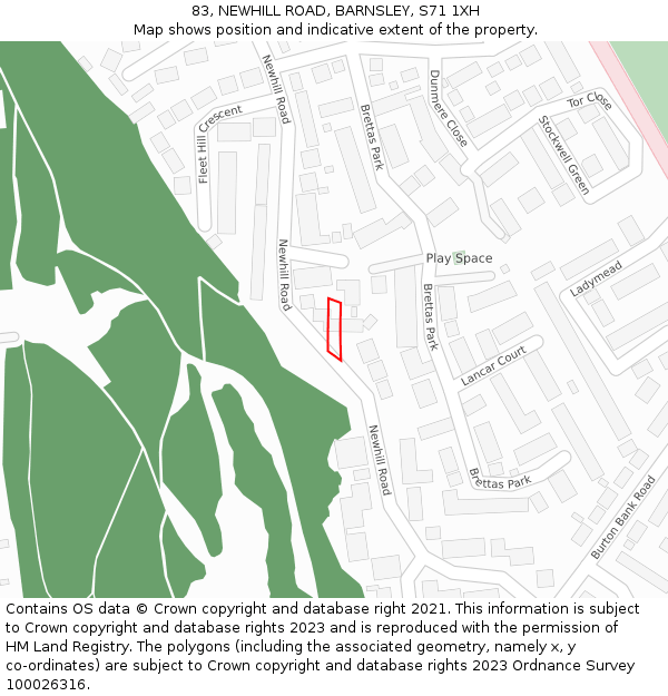 83, NEWHILL ROAD, BARNSLEY, S71 1XH: Location map and indicative extent of plot