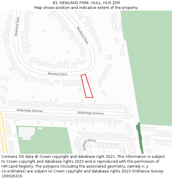 83, NEWLAND PARK, HULL, HU5 2DR: Location map and indicative extent of plot