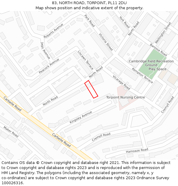 83, NORTH ROAD, TORPOINT, PL11 2DU: Location map and indicative extent of plot