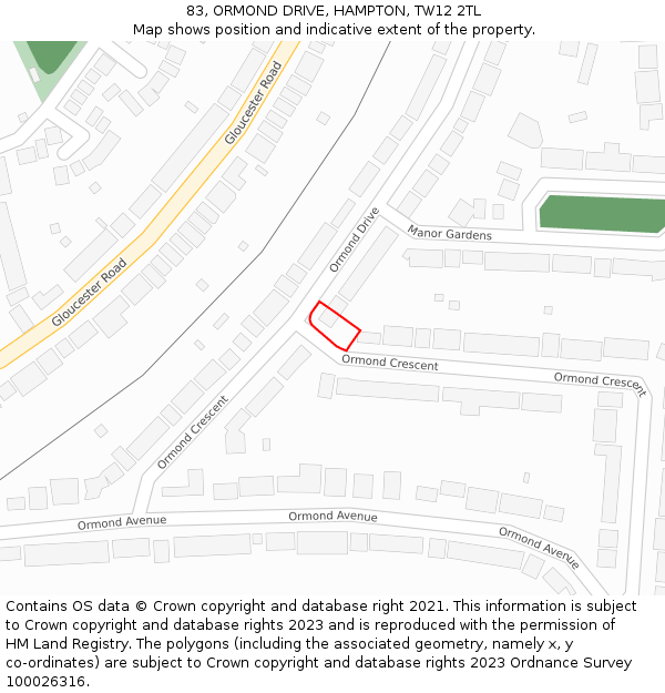 83, ORMOND DRIVE, HAMPTON, TW12 2TL: Location map and indicative extent of plot