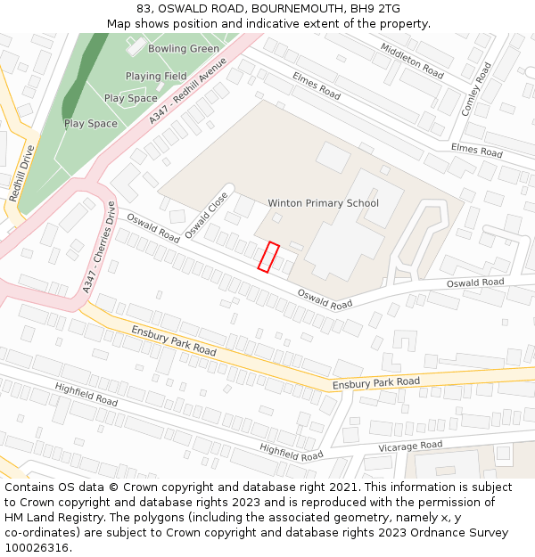 83, OSWALD ROAD, BOURNEMOUTH, BH9 2TG: Location map and indicative extent of plot