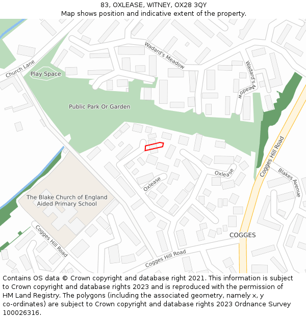 83, OXLEASE, WITNEY, OX28 3QY: Location map and indicative extent of plot