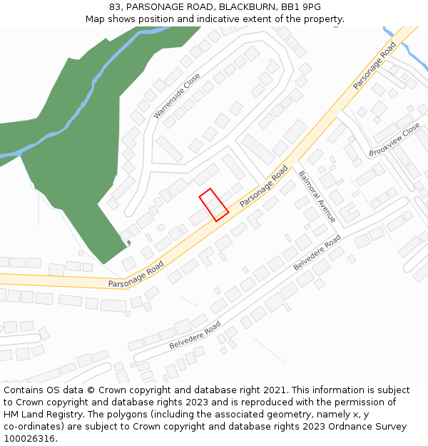 83, PARSONAGE ROAD, BLACKBURN, BB1 9PG: Location map and indicative extent of plot