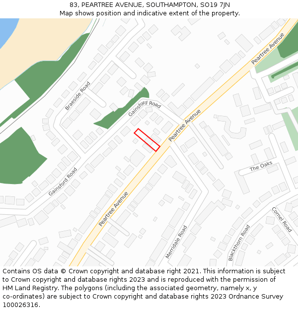 83, PEARTREE AVENUE, SOUTHAMPTON, SO19 7JN: Location map and indicative extent of plot