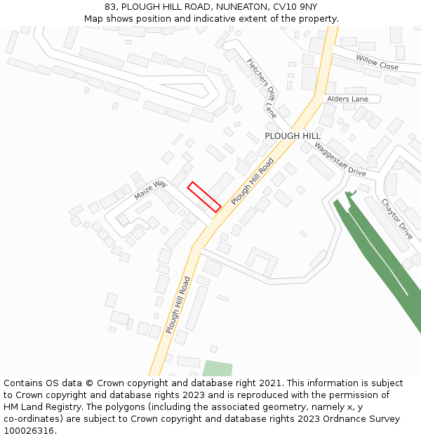 83, PLOUGH HILL ROAD, NUNEATON, CV10 9NY: Location map and indicative extent of plot