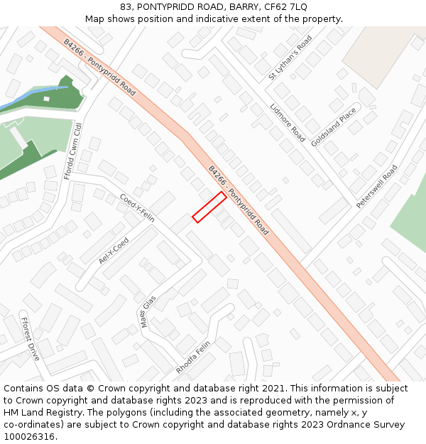 83, PONTYPRIDD ROAD, BARRY, CF62 7LQ: Location map and indicative extent of plot