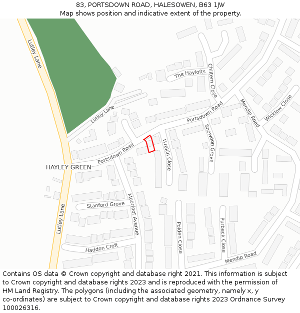 83, PORTSDOWN ROAD, HALESOWEN, B63 1JW: Location map and indicative extent of plot