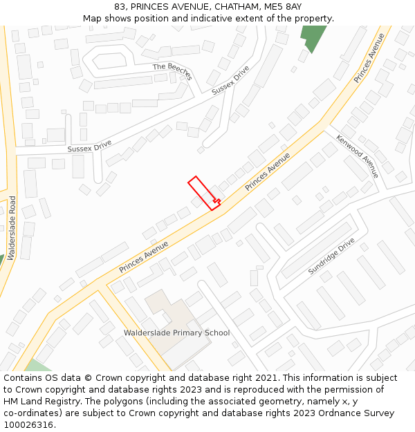 83, PRINCES AVENUE, CHATHAM, ME5 8AY: Location map and indicative extent of plot