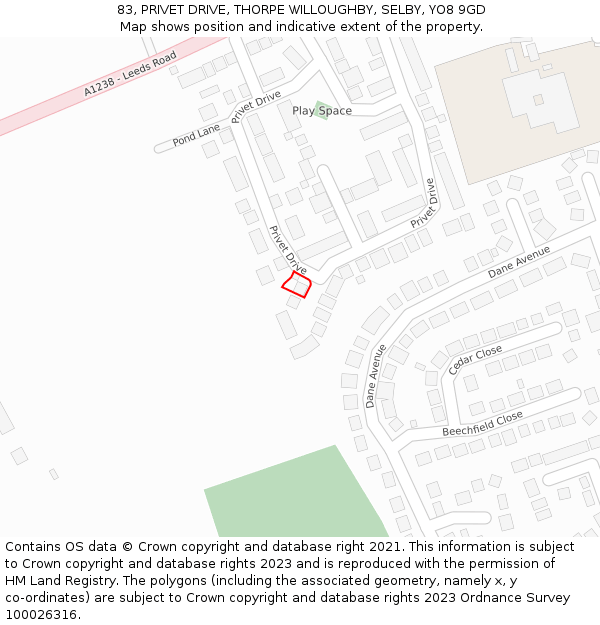 83, PRIVET DRIVE, THORPE WILLOUGHBY, SELBY, YO8 9GD: Location map and indicative extent of plot