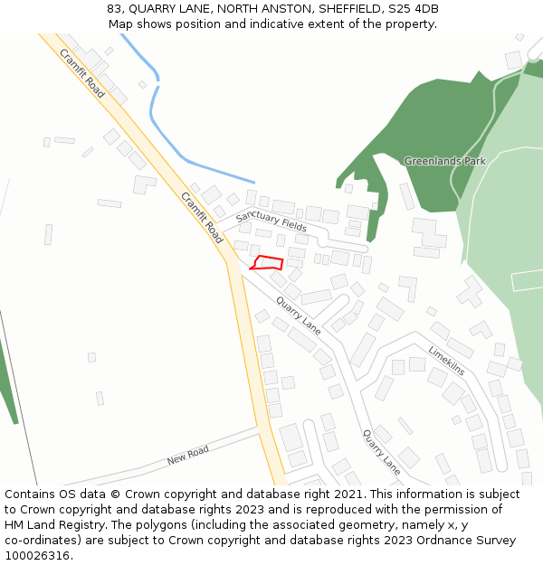 83, QUARRY LANE, NORTH ANSTON, SHEFFIELD, S25 4DB: Location map and indicative extent of plot