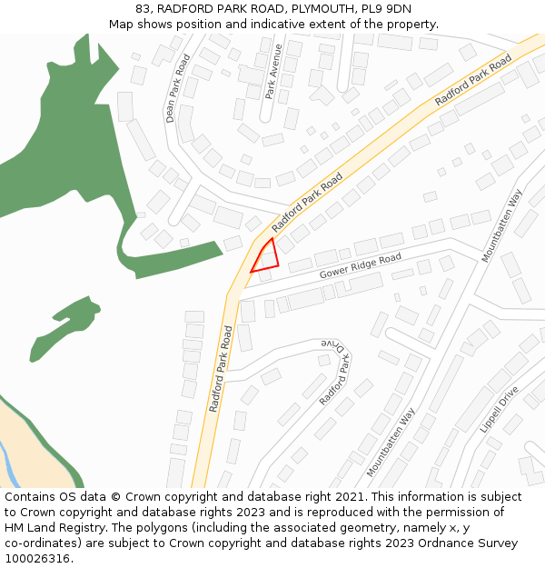 83, RADFORD PARK ROAD, PLYMOUTH, PL9 9DN: Location map and indicative extent of plot